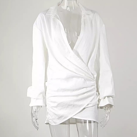 Draped Sexy Mini Shirt Wrap Ruched Mini Dress - Picture 5 of 6